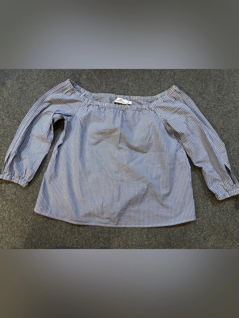 Vineyard Vines Blue White Striped Off-Shoulder Peasant Blouse Size 6